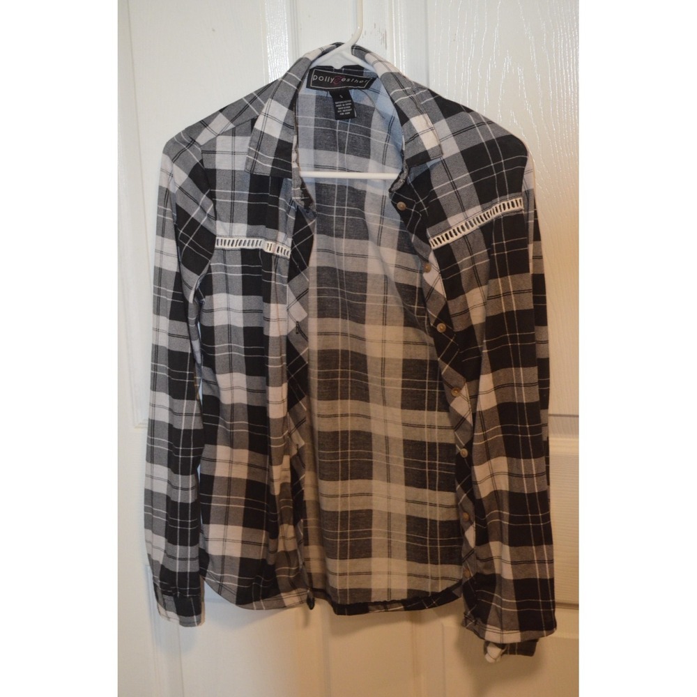 polly esther size small black and white flannel